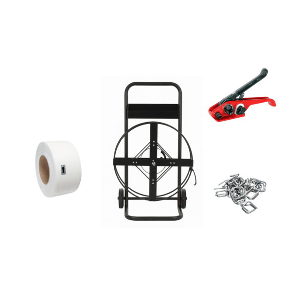 Rinkinys: rišimo juosta + vėžimėlis + įrankis + vielinės sagtys