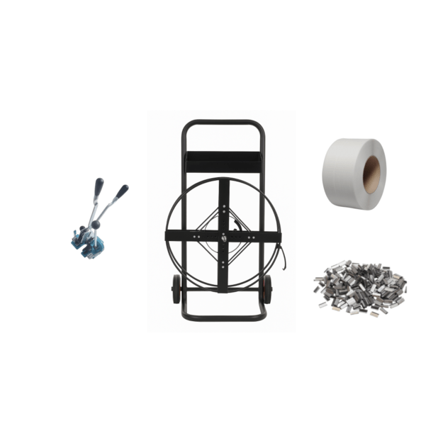 Rinkinys: rišimo juosta + vėžimėlis + įrankis + skardinės sagtys