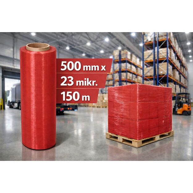 Pakavimo plėvelė Stretch 500mm/23mik 150m, rankinė raudona