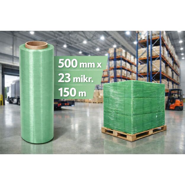 Pakavimo plėvelė Stretch 500mm/23mik 150m, rankinė žalia
